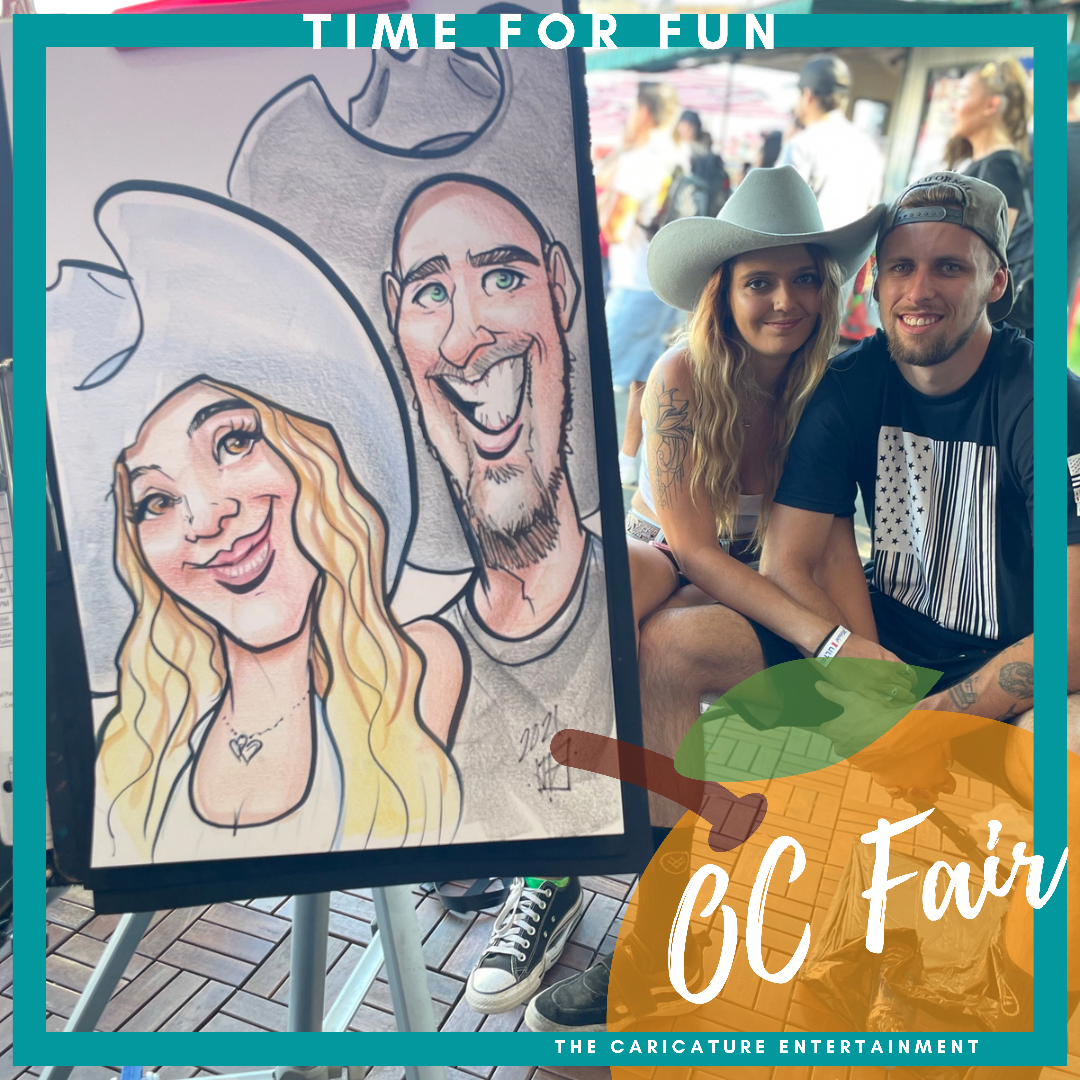 The Caricature Entertainment drawing a crowd of OC Fair Guests in Costa Mesa, California, 2021